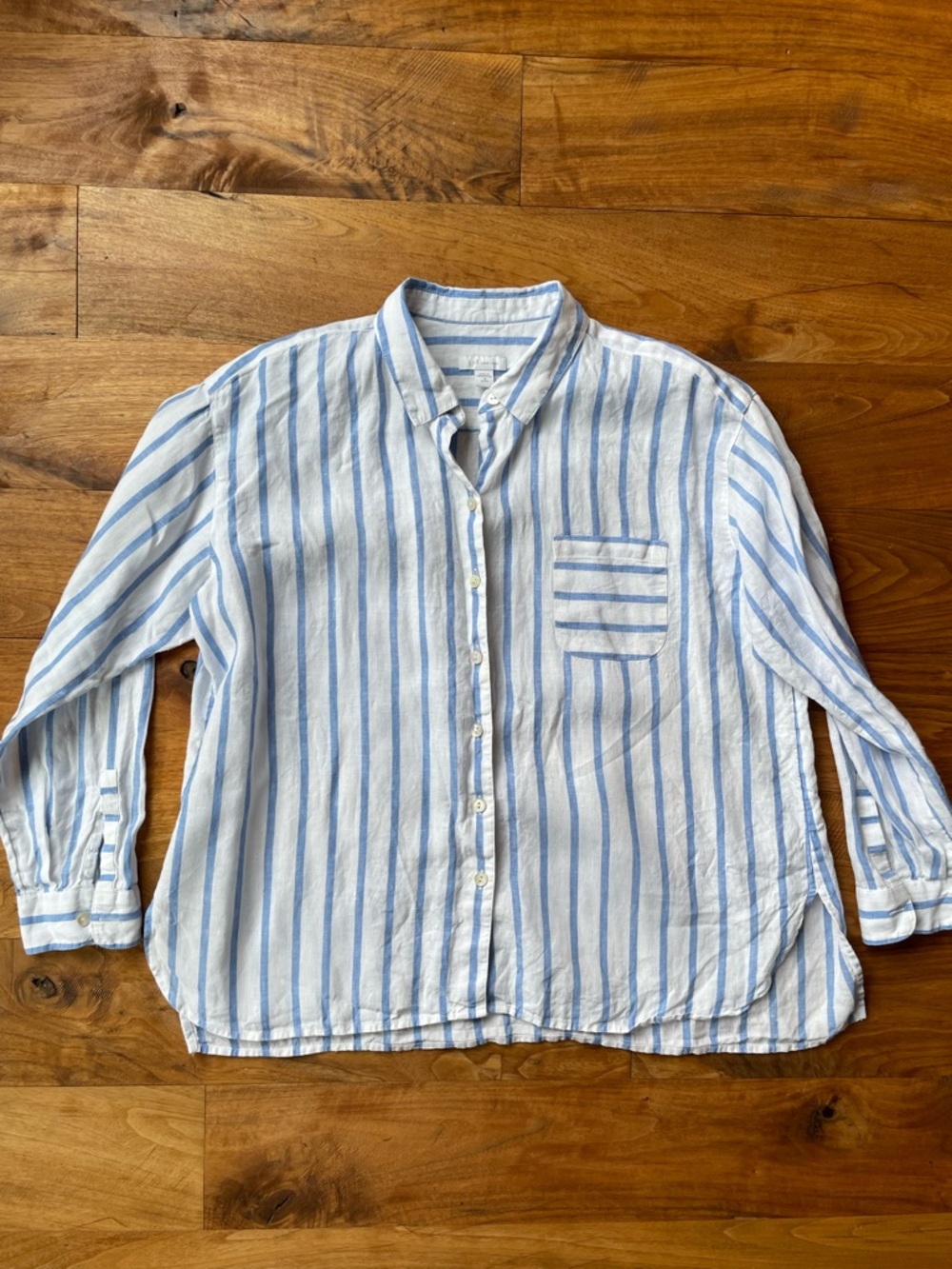 J. Jill Love Linen White & Blue Striped 100% Linen Button-Down Shirt size MP - Picture 5 of 11